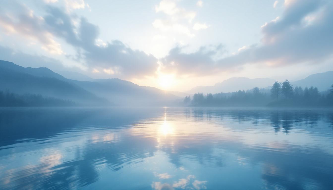 Still clear lake at dawn